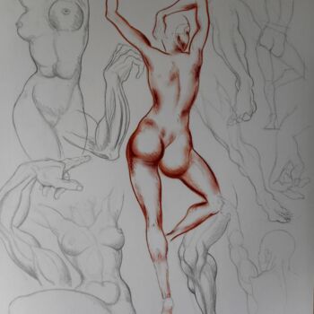 Dessin intitulée "Etude nus 1" par Christophe Clement, Œuvre d'art originale, Fusain