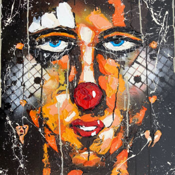 Painting titled "Clown au cœur brisé" by Christophe Dikant, Original Artwork, Acrylic