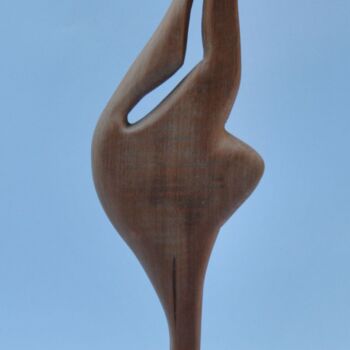 Sculpture intitulée "L'homme pressé" par Christophe Lm, Œuvre d'art originale, Bois