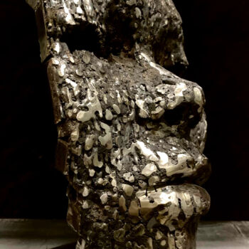 Sculpture titled "The Iron Face" by Christophe Milcent, Original Artwork, Metals