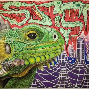 Peinture intitulée "Reptilian blood" par Komplotiste, Œuvre d'art originale, Acrylique
