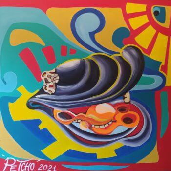 Painting titled "La moule rieuse" by Christophe Peccini (PETCHO), Original Artwork, Acrylic