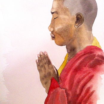 Pintura titulada "tibetan in prayer" por Christophe Rinaldi, Obra de arte original