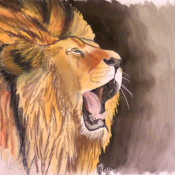 Drawing titled "LION" by Christophe Rinaldi, Original Artwork, Pastel