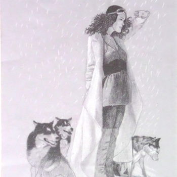 Malerei mit dem Titel "THE SNOW GIRL" von Christophe Rinaldi, Original-Kunstwerk, Aquarell