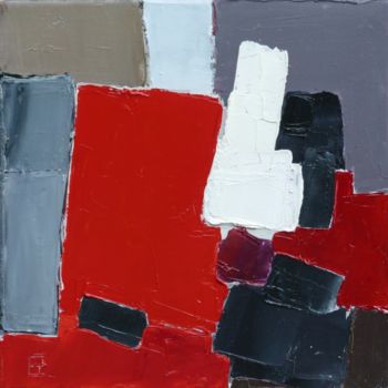 Painting titled "Compo cerise.  30 x…" by Christophe Rivière, Original Artwork, Oil Mounted on Wood Stretcher frame