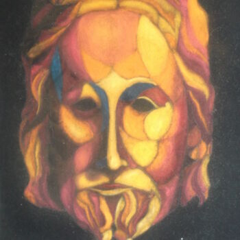 Painting titled "le masque d'or" by Christophe Schaefer, Original Artwork, Pastel