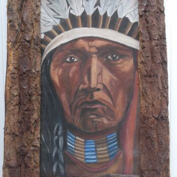 Pintura intitulada "chef indien sioux" por Christophe Schaefer, Obras de arte originais, Óleo