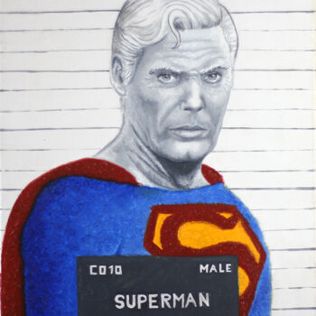 Painting titled "SUPERMAN, arrêté po…" by Christophe Stephan Durand, Original Artwork, Oil Mounted on Wood Stretcher frame