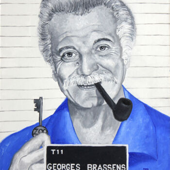 Pintura titulada "Brassens, arrêté po…" por Christophe Stephan Durand, Obra de arte original, Oleo Montado en Bastidor de ca…