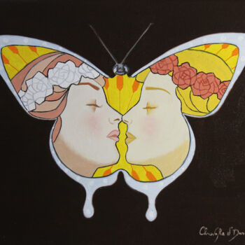 Peinture intitulée "papillon vitrail 2" par Christophe Stephan Durand, Œuvre d'art originale, Huile Monté sur Châssis en bois