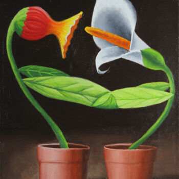 Картина под названием "histoire de fleurs 2" - Christophe Stephan Durand, Подлинное произведение искусства, Масло Установлен…