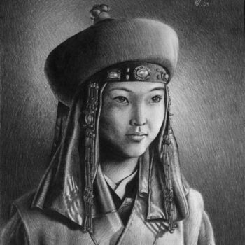 Dessin intitulée "The Mongol (Coming…" par Christophe Vacher, Œuvre d'art originale, Crayon Monté sur Carton