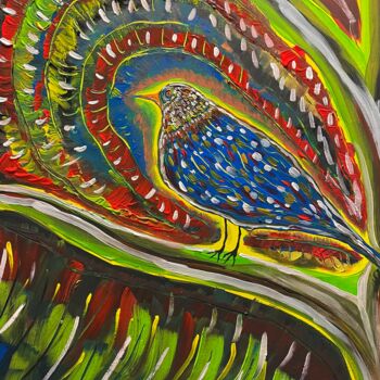 Painting titled "Birdy Bird" by Christophe Verger-Lecocq, Original Artwork, Acrylic Mounted on Wood Stretcher frame