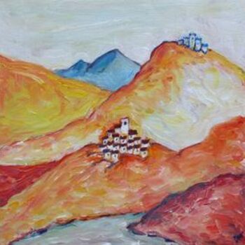 Painting titled "le village et son c…" by Christophe Caux, Original Artwork