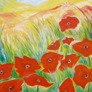 Painting titled "Coquelicots" by Christophe Caux, Original Artwork