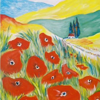 Painting titled "Coquelicots 2" by Christophe Caux, Original Artwork