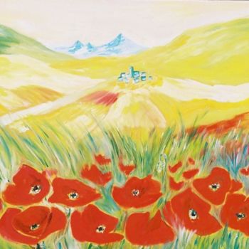 Painting titled "Coquelicots 3" by Christophe Caux, Original Artwork