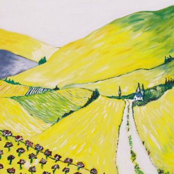 Peinture intitulée "Le chemin des vignes" par Christophe Caux, Œuvre d'art originale