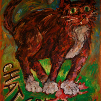 Painting titled "Chat cruel" by Christophe Gol, Original Artwork, Acrylic
