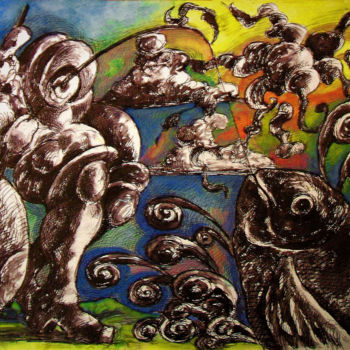 Dessin intitulée "Pêcheur de la riviè…" par Christophe Gol, Œuvre d'art originale, Encre