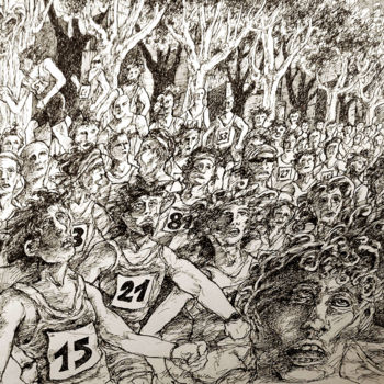 Drawing titled "Marathoniens" by Christophe Gol, Original Artwork, Ink