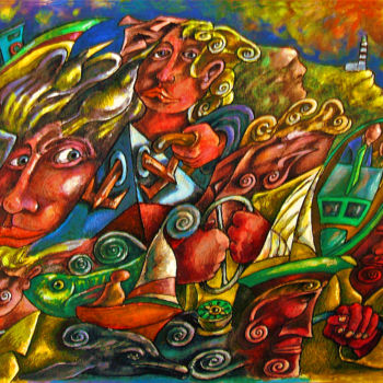 Pintura intitulada "La plaisance côtière" por Christophe Gol, Obras de arte originais, Guache