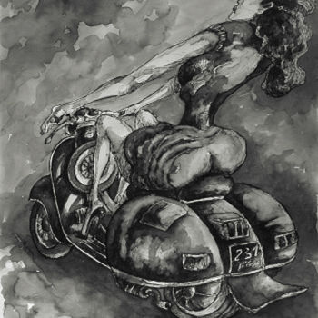 Drawing titled "La vespasienne" by Christophe Gol, Original Artwork, Ink