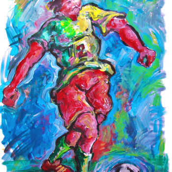 Painting titled "Expression Soccer1" by Christophe Gol, Original Artwork, Acrylic