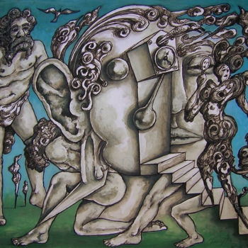「Chronophage」というタイトルの絵画 Christophe Golによって, オリジナルのアートワーク, グワッシュ水彩画