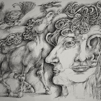 Tekening getiteld "Narcisse" door Christophe Gol, Origineel Kunstwerk, Inkt