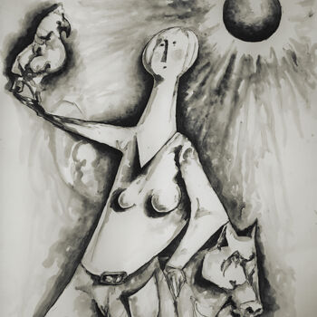 Disegno intitolato "Portrait de la femm…" da Christophe Gol, Opera d'arte originale, Inchiostro