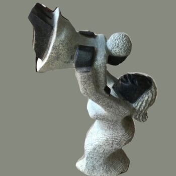 Sculpture intitulée "Mother & Baby Playi…" par Christopher Makamba, Œuvre d'art originale, Pierre