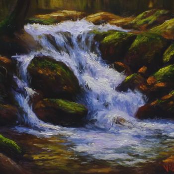 Painting titled "Waterfall Snowy Mou…" by Christopher Vidal, Original Artwork, Oil