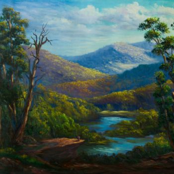 Painting titled "Along the snowy riv…" by Christopher Vidal, Original Artwork, Oil