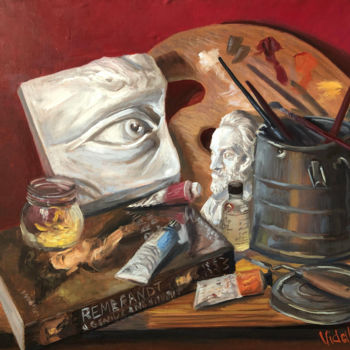 Schilderij getiteld "At the Art Atelier…" door Christopher Vidal, Origineel Kunstwerk, Olie