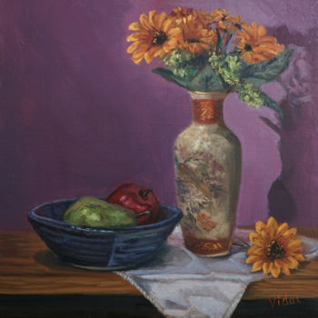 Schilderij getiteld "Sunflowers - still…" door Christopher Vidal, Origineel Kunstwerk, Olie