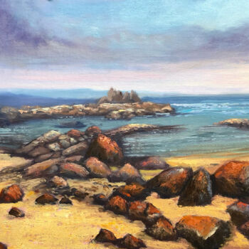 Painting titled "Bay of Fires, Tasma…" by Christopher Vidal, Original Artwork, Oil Mounted on Cardboard