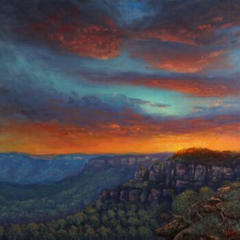 Malerei mit dem Titel "Observing sunset on…" von Christopher Vidal, Original-Kunstwerk, Öl
