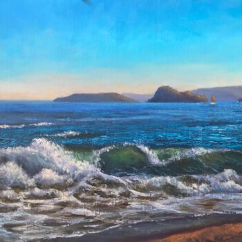 Painting titled "Breaking Wave at Et…" by Christopher Vidal, Original Artwork, Oil Mounted on Aluminium