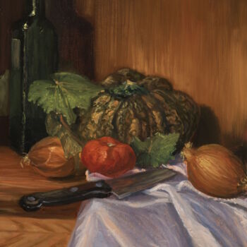 Schilderij getiteld "Pumpkin, tomato, on…" door Christopher Vidal, Origineel Kunstwerk, Olie