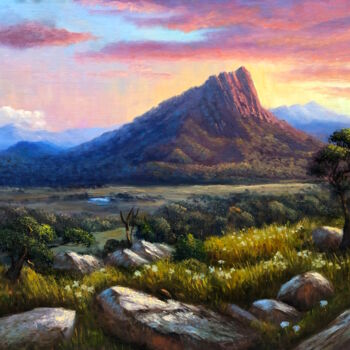 Painting titled "Warm Light on Mt Ab…" by Christopher Vidal, Original Artwork, Oil