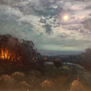 Картина под названием "The Fire at Night" - Christopher Vidal, Подлинное произведение искусства, Масло