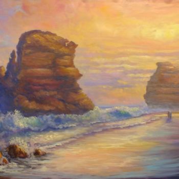 Painting titled "A walk on the beach…" by Christopher Vidal, Original Artwork, Oil