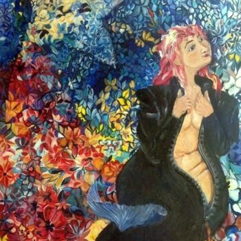 Peinture intitulée "Brixham Mermaid" par Christopher Walker, Œuvre d'art originale, Huile
