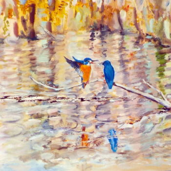 Peinture intitulée "Kingfishers" par Christopher Walker, Œuvre d'art originale, Huile
