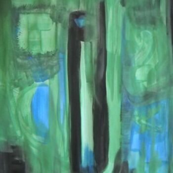 Painting titled "Rain on green." by Christophe Vleminckx, Original Artwork, Oil