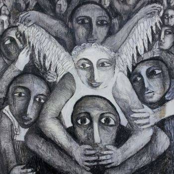 Dessin intitulée "16)Un ange gardien…" par Hanna Chroboczek, Œuvre d'art originale