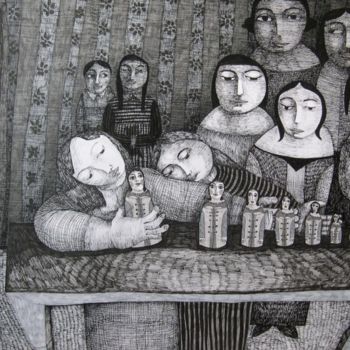 Zeichnungen mit dem Titel "2)la famille , dess…" von Hanna Chroboczek, Original-Kunstwerk
