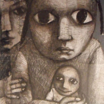 Peinture intitulée "maman-me-manque-tec…" par Hanna Chroboczek, Œuvre d'art originale
